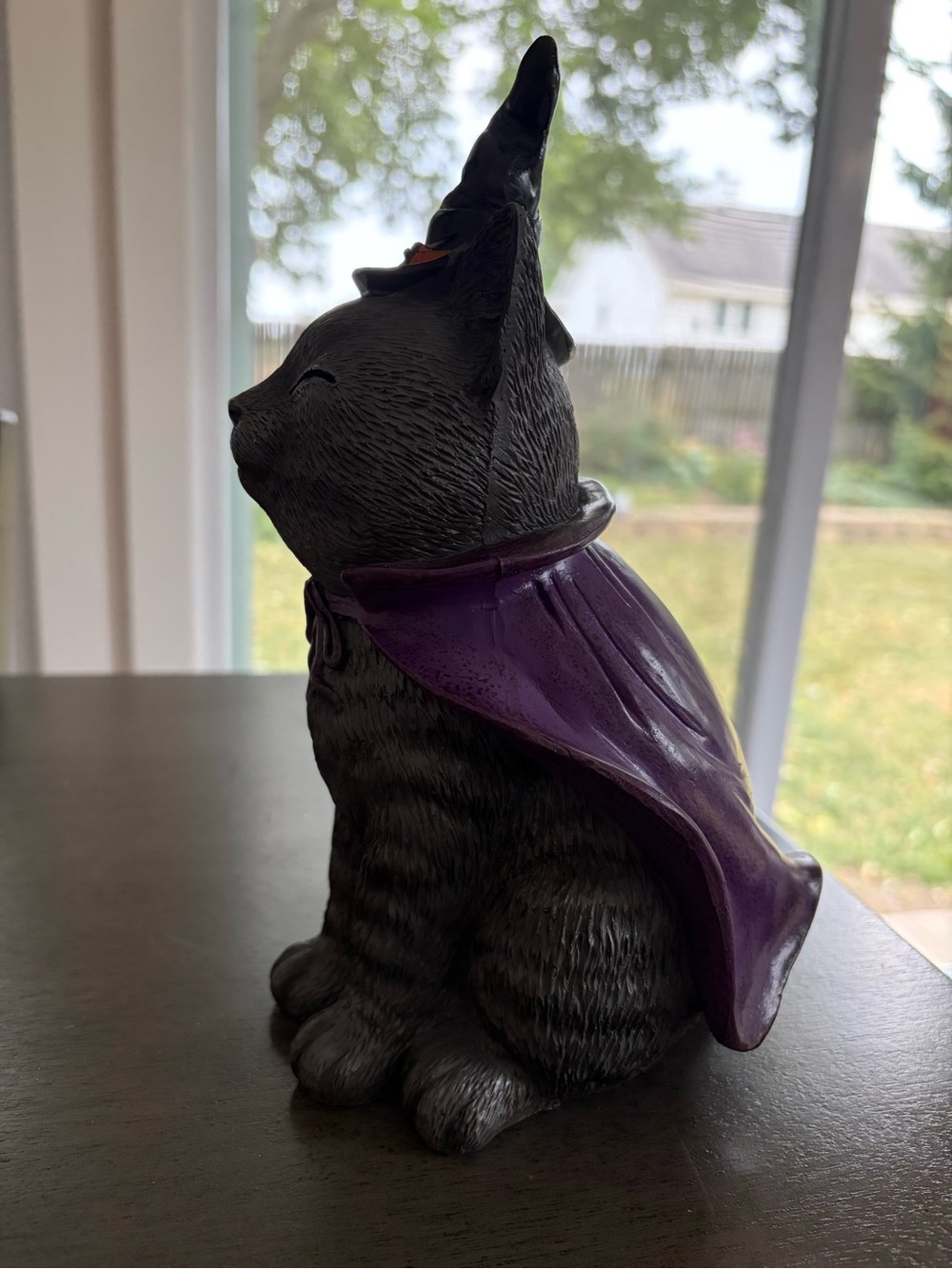 Halloween Cat Figurine with Purple Cape and Black Hat - Picture 2 of 5